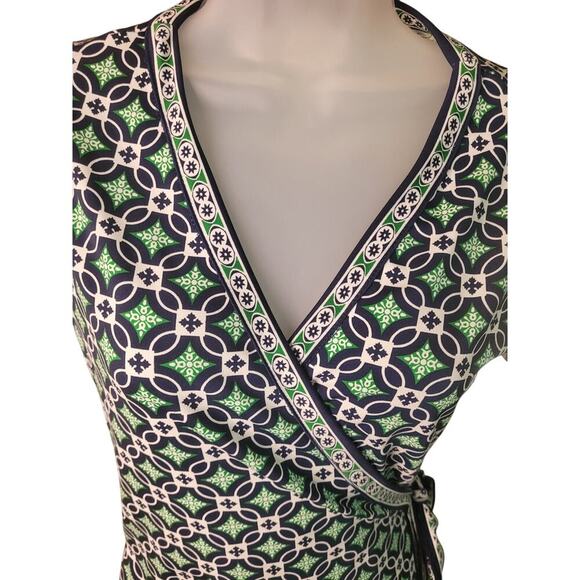 Max Studio Navy/Green Geometric Wrap Dress SZ M - Picture 3 of 5